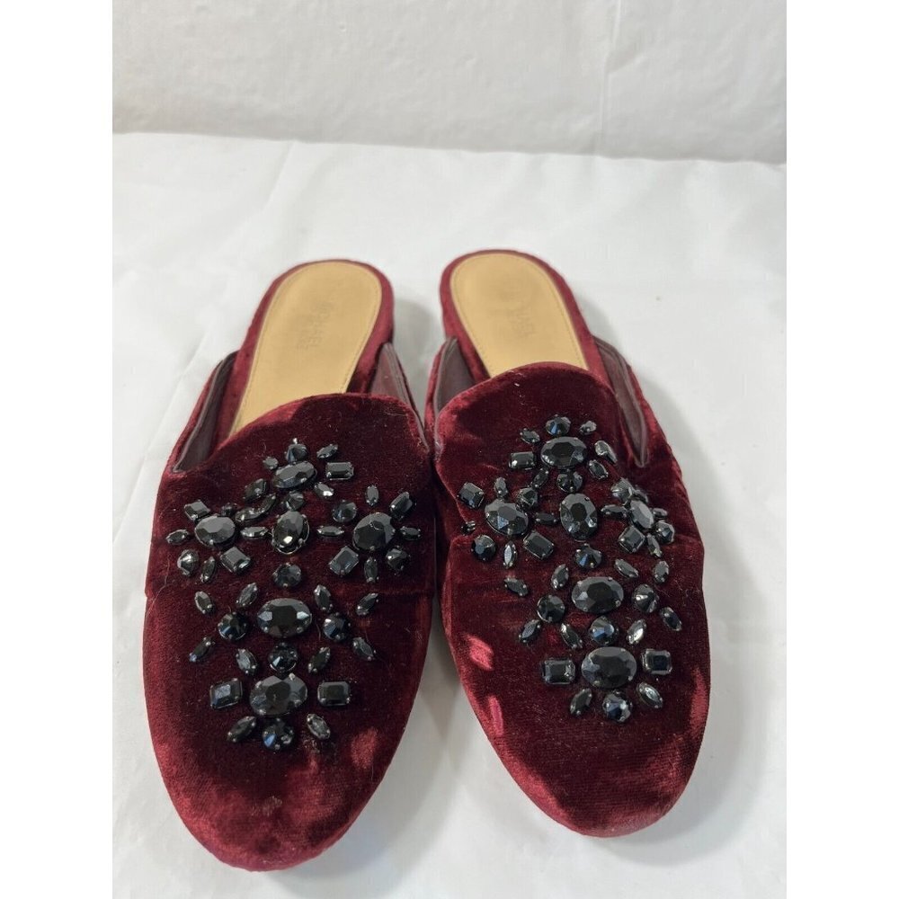 Michael Kors Womens 7.5 Shoes Edie Embellished Velvet Slide Slip-Ons Burgundy - Picture 13 of 14